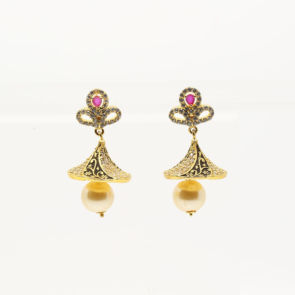 Golden pearl matte jhumka – Fashion Jewels